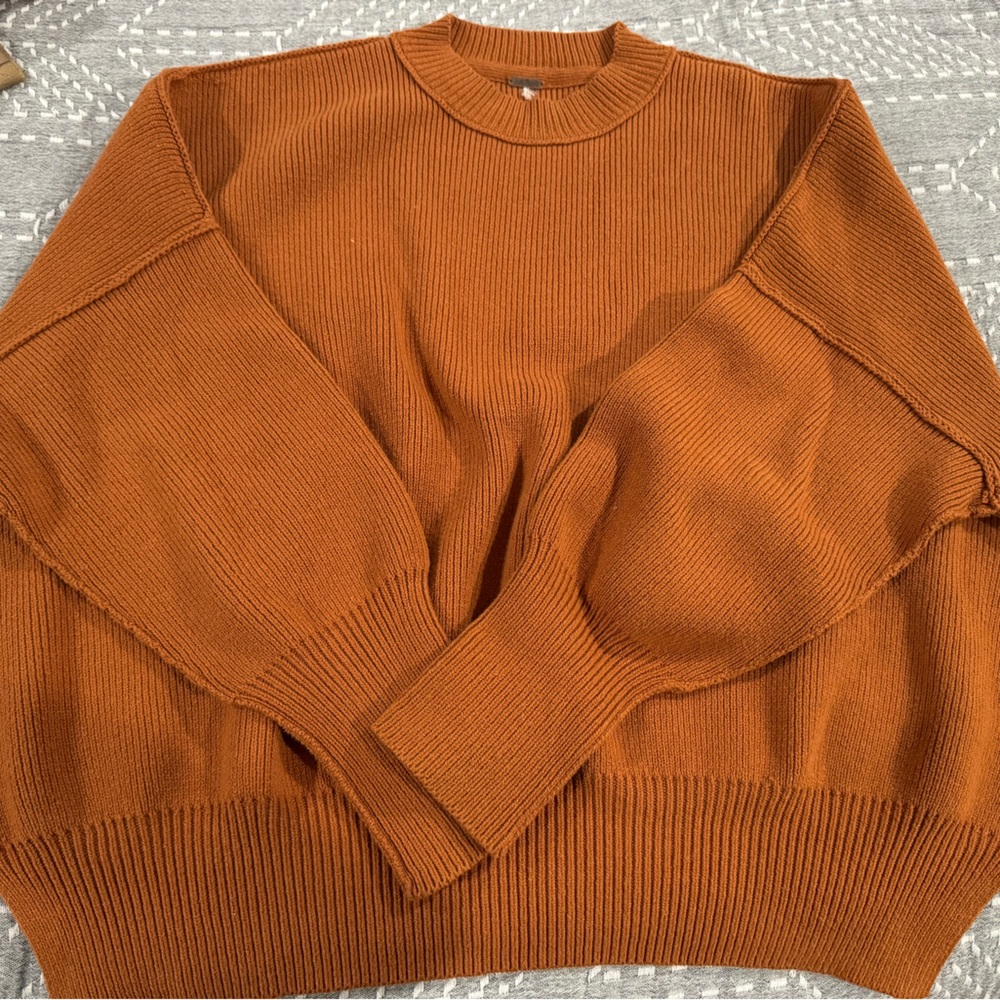 Free People Rust Orange Ribbed Crewneck Sweater